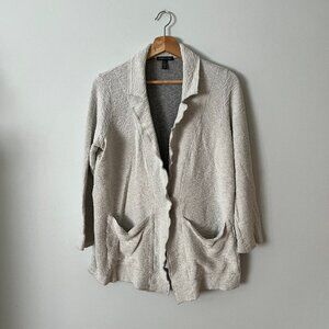 Eileen Fisher Gray Textured Knit Lightweight Cardigan Sweater Women's Size M
